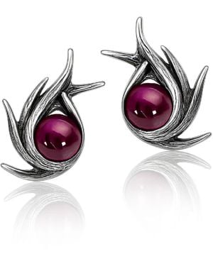 Unaloe Sterling Poseidon Stud Earrings With Ruby – Contemporary Designer Jewellery For - Multicolour