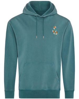 INGMARSON Floral Embroidered Organic Cotton Hoodie - Blue