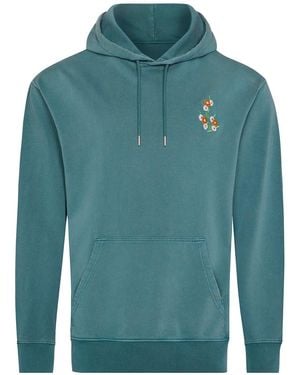 INGMARSON Floral Embroidered Organic Cotton Hoodie - Blue