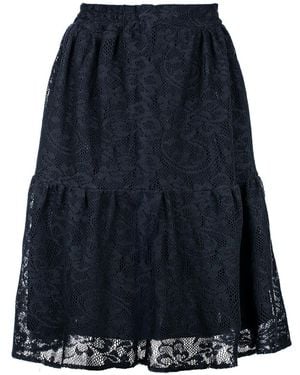 Conquista Lace Jacquard Skirt – Soft Textured Polyester, Below Knee, Elastic Waist - Blue
