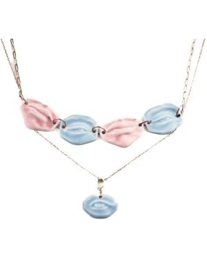 H2 Studio My Body Eye With Lip Choker Necklace Set Glossy And - Blue