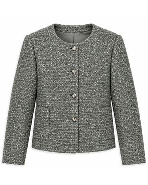 Stovaria Handwoven Textured Wool Winter Jacket - Grey