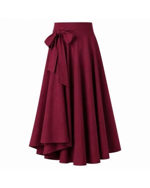 Nikka Place Summer A-Line Midi Skirt With Bow - Red