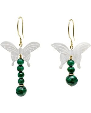 Farra Butterfly-Shaped Shell With Malachite Statement Earrings - Green