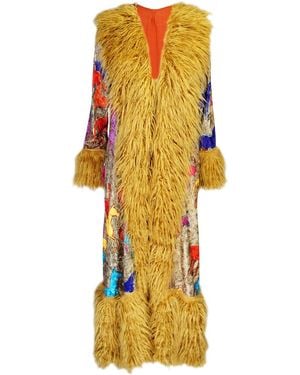 Jennafer Grace Penny Deluxe Wild Horses Faux Fur Trim Coat - Yellow