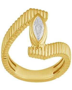 Artisan 14K Marquise Diamond Ribbed Open Wrap Ring - Metallic