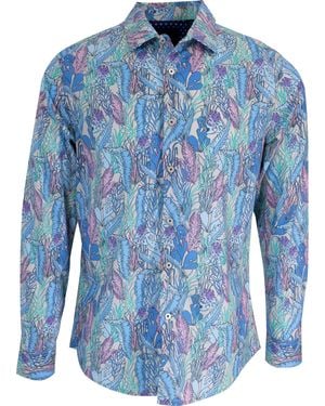 lords of harlech Norman Floral Tide Shirt In Pumice - Blue