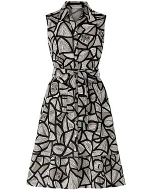 Conquista Print Dress With Belt - Black