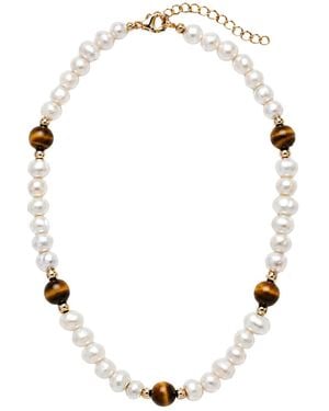 Outrage London Tiger Eye Pearls Necklaces - Metallic