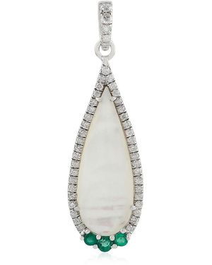 Artisan Mother Of Pearl, Diamond & Emerald Drop Pendant - White