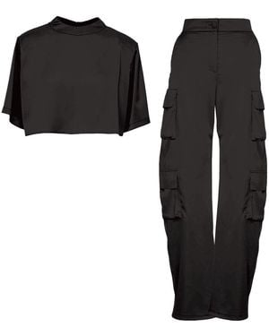 BLUZAT Matching Set With T-Shirt And Cargo Pants - Black