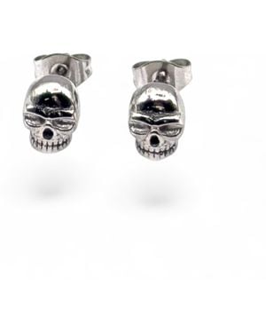 Jagged Halo Jewelry Skull Micro Stud Earrings - Black