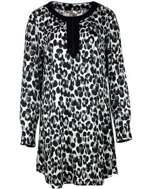 Conquista Animal Print Satin Viscose Long Sleeve Dress - Black
