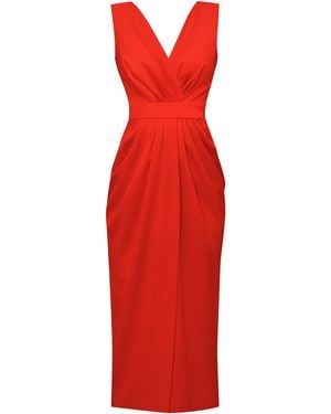 ALINA CERNĂTESCU Alaya Coral Midi Drapped Cocktail Dress - Red