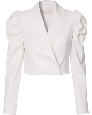 AGGI by HALEWSKI Naya Aesthetic Short Blazer With Puffed Sleeves - White