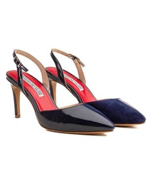 Rosamund Muir London Augusta Duo-Texture Slingback Heels - Blue