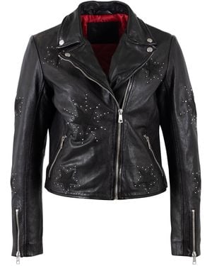 Mauritius Leather Moto Jacket With Star Appliqués & Studs Soraya - Black