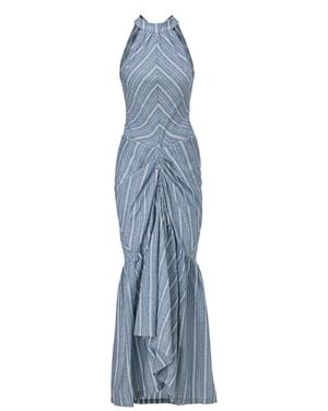 Belsize25 Striped Halterneck Ruched Maxi Dress - Blue