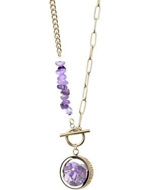 My Little Nature Amethyst Necklace With Beaded Amethyst Chain – -Plated Jewellery, Toggle Clasp, Birthstone Necklace - Metallic