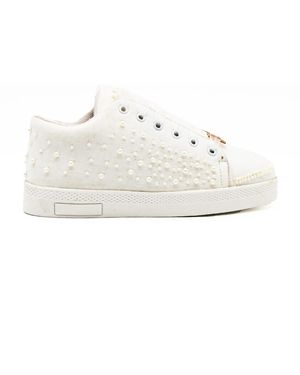 Rettrose Serenity Luxury Canvas Handmade Embellished Tennis Shoe - White