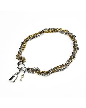 Kirei Block Necklace – Lock & Key Pendant - Metallic