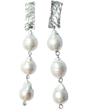 Oolo London Rain Rain Rain Drops Hammered And Baroque Pearl Drops - White