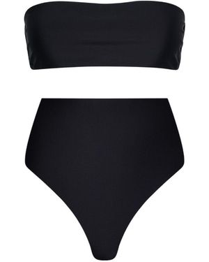 Playaluxe Strapless High Waist Bikini Set - Black
