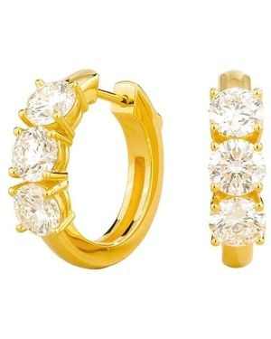Juvetti Tres Diamond Three-Stone Huggie Hoop Earrings - Metallic