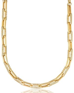 Denise Pacini Statement Paperclip Chain Necklace With Pave Stones - Metallic
