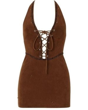 ADIBA Mahogany Bloom Suede Dress - Brown