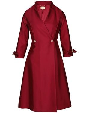 Santinni Astor 100% Wool & Silk Dress Coat - Red