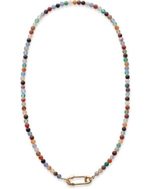 Kris Nations Mixed Agate Beads & Safety Pin Necklace - Metallic
