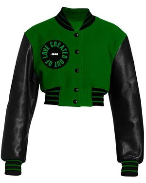 COOL Creative Emerald Cropped Letterman Jacket - Green
