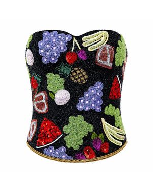 Self-Adore Fruit Hand-Beaded Embellished Corset Top - Green