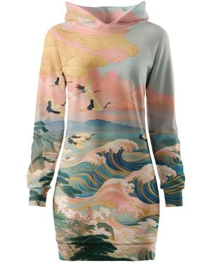 Aloha From Deer Waves Oversize Hoodie Dress - Blue