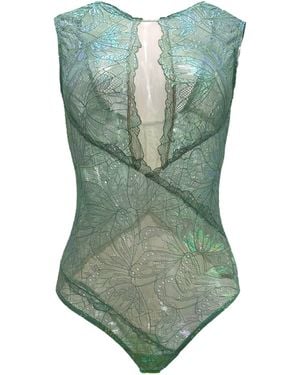 Carol Coelho Psyche Sleeveless Iridescent Bodysuit - Green