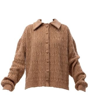 Maison Bogomil Chunky Cable Knit Cardigan - Brown