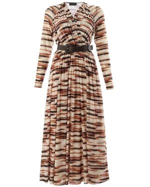 Exquise Bellamy Printed Long Sleeve V-Neck Knit Dress - Natural