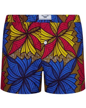 Ohema Ohene African Print Boxer Shorts-3d Floral - Blue