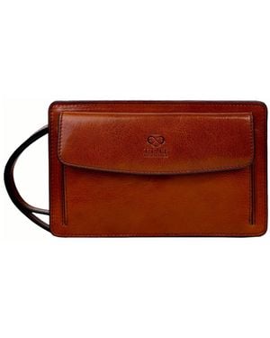 Time Resistance Cognac Leather Clutch Purse - Brown