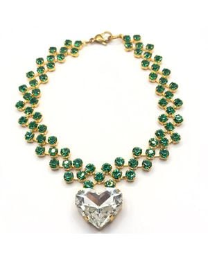 Achala Handcrafted Grande Cuore Mint Crystal Beaded Necklace - Green