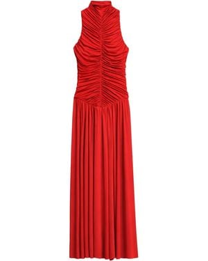 Nocturne Ruched High-Neck Maxi Dress - Red