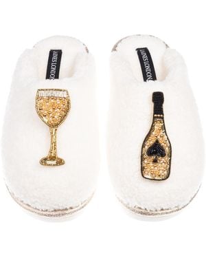 Laines London Neutrals Teddy Closed Toe Slippers With Ace Of Champagne Brooches - Metallic