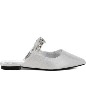 Rag & Co Magnum Diamante Strap Glitter Mules - White