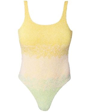 Self-Adore Ombre Hand-Beaded Embellished One-Piece Swimsuit - Yellow