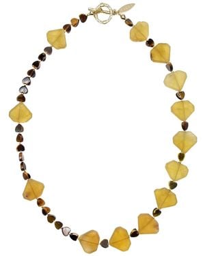 Farra Citrine And Heart-Shaped Tiger-Eye Stone Necklace - Metallic