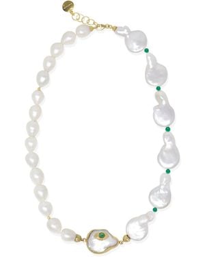 Vintouch Italy The Eye-Plated Emerald & Pearl Statement Necklace - Green