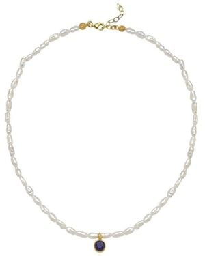 LINYA JEWELLERY Cosmic Small Pearl Zodiac Necklace Birthstone - Metallic
