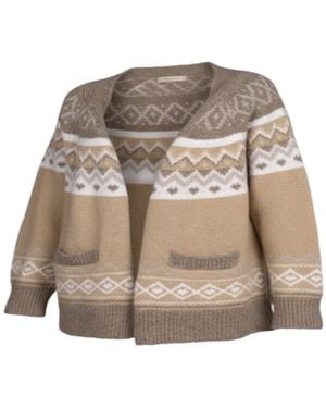 Saachi Fair Isle Neutral Cardigan Jumper - Brown