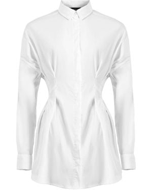 OW Collection Ella Fitted Long Sleeve Shirt Dress - White